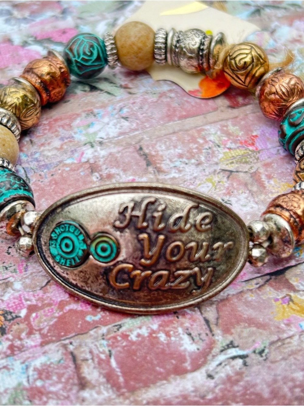 Hide Your Crazy Beaded Stretch Bracelet - Turquoise & Copper - Picture 4 of 6